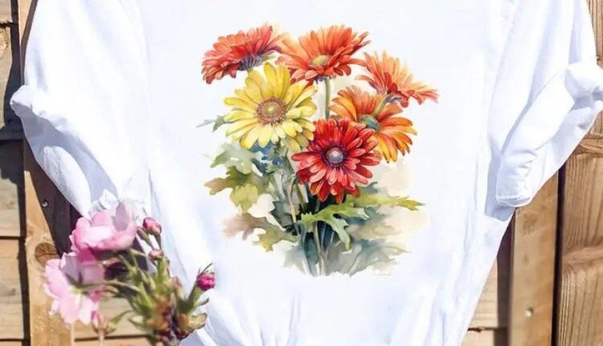 Watercolor Flower Sweet 90s Cute Cartoon Shirt Graphic Women Clothing Short Sleeve Tee Fashion Female Print T Top T-shirts FYA33949-XXL