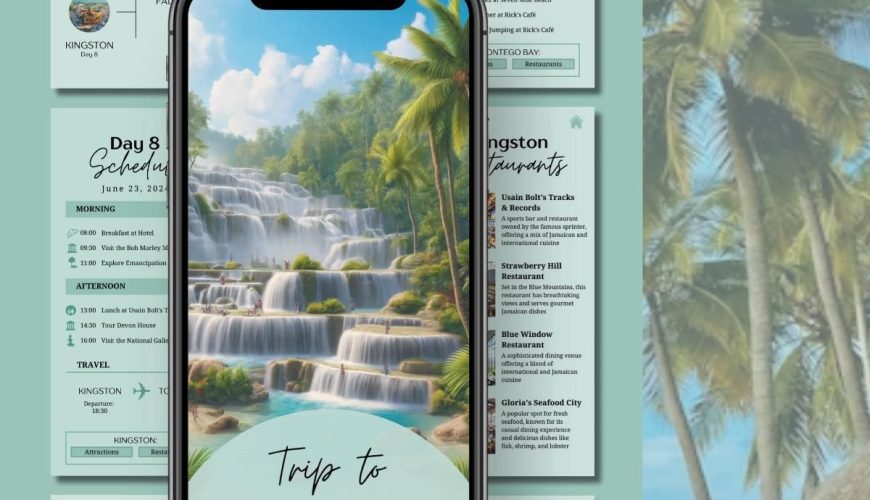 Digital Jamaica Travel Itinerary, Mobile Trip Planner, Itinerary Template, Canva Template